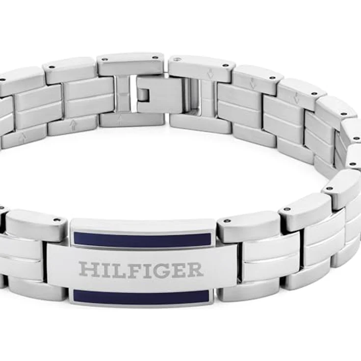 Tommy Hilfiger Jewelry Armband Edelstahl und Gelbgold, Herren-Armband mit Knebelverschluss und blauem Emaille-Detail, 190 mm – Bild 2