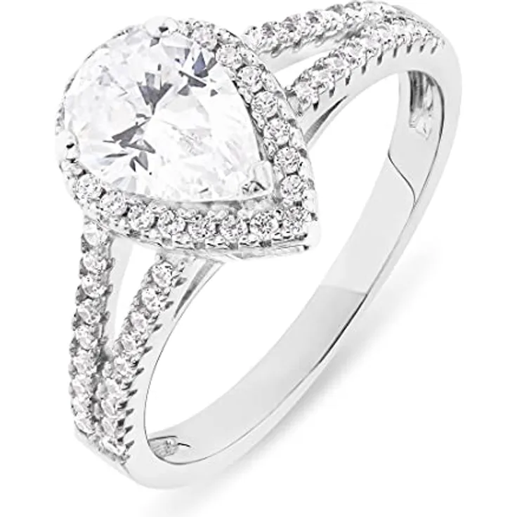 FAVS Damenring 925er Silber mit 1 Zirkonia, Breite 1,1 cm, Stärke 1,6 mm, elegant verpackt