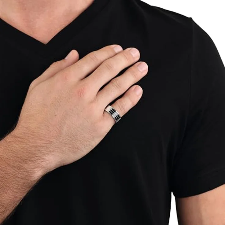 Amor Unisex Ring Edelstahl, Schwarz, 8 mm Breite, in Schmuck Geschenk Box – Bild 4