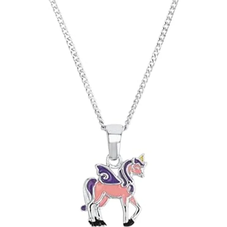 Prinzessin Lillifee Silberkette Einhorn mit rosafarbenem Anhänger und goldfarbenem Horn, für Mädchen – Bild 1