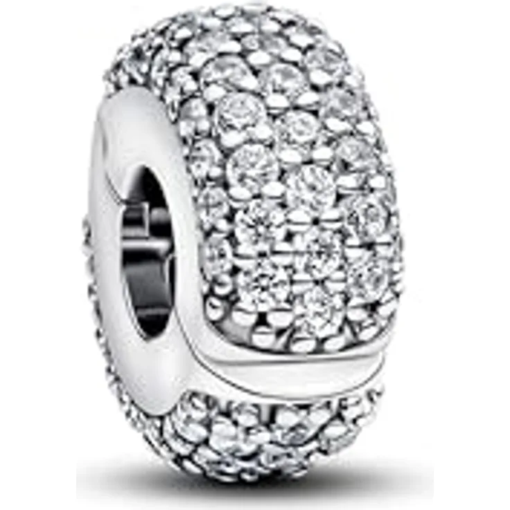 PANDORA Moments Pavé Clip-Charm aus Sterling Silber mit Zirkonia und Silikonkern, für Armbänder und Halsketten, Kompatibel mit Pandora Moments, 794032C01