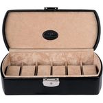 Windrose Merino Watch Box M, elegante schwarze Schmuckschatulle für Uhren, 26,5 x 8,5 x 11 cm