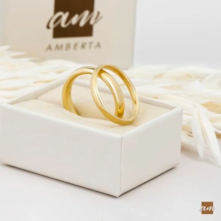 Amberta Hochzeitsringe Silber 925, Vergoldet für Damen und Herren, Ringgröße 50, mit Zertifikat und Verpackung – Bild 3