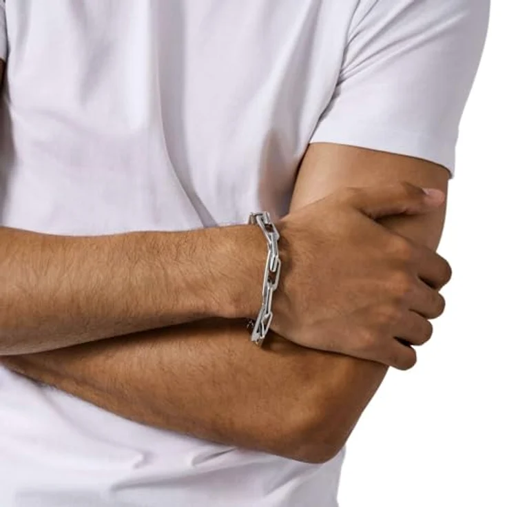 Diesel Herren Armband DX1577040, Silberfarbenes Edelstahl mit mattem und glänzendem Finish, Karabinerverschluss – Bild 2