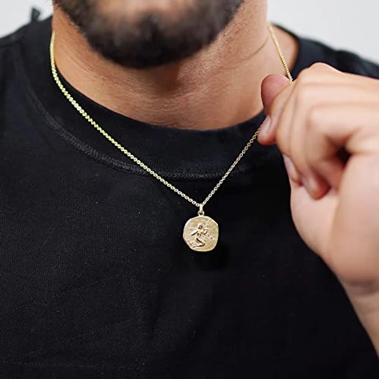 trendor Jungfrau Sternzeichen Herrenkette Gold auf Silber, Ø 20 mm, vergoldete Rundanker-Kette 50 cm, hochwertiger Halsschmuck aus Silber 925, Geschenkidee für Herren – Bild 5