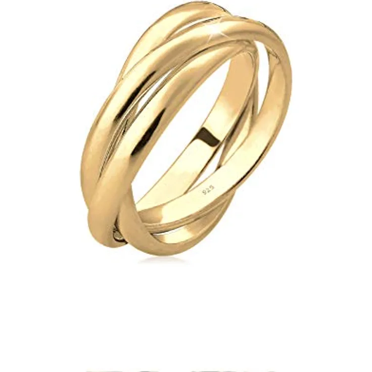 Elli Ring Damen Trio Wickel Basic, 925 Sterling Silber vergoldet, handgefertigt und anlaufgeschützt
