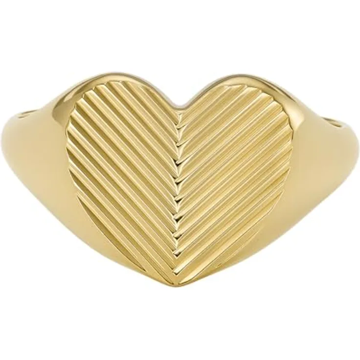 FOSSIL Damen-Siegelring Harlow Linear Texture Heart, goldfarbener Edelstahl, Größe 5-9