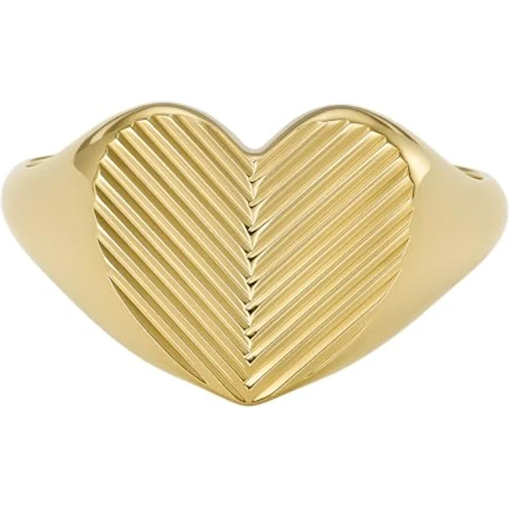 FOSSIL Damen-Siegelring Harlow Linear Texture Heart, goldfarbener Edelstahl, Größe 5-9 – Bild 1