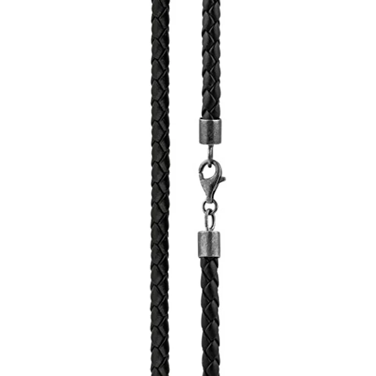 KUZZOI Männer Lederhalskette geflochten aus Rinderleder, schwarz, Dicke 5,5 mm, Länge 55 cm, Karabiner Verschluss aus 925 Sterling Silber – Bild 2