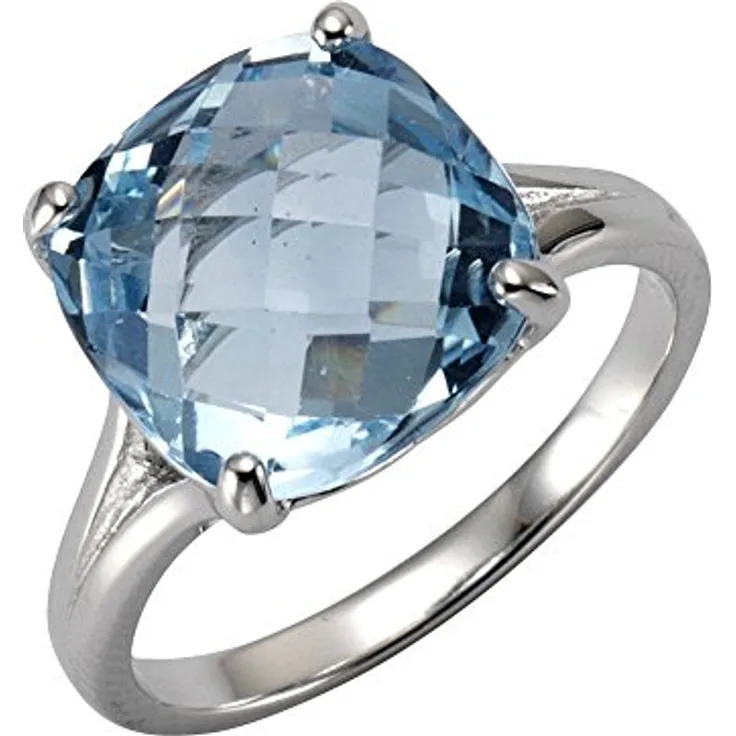 Zeeme Gemstones Damen Ring 925/- Sterling Silber, Glänzend mit 12mm Blautopas, rhodiniert, inkl. Etui