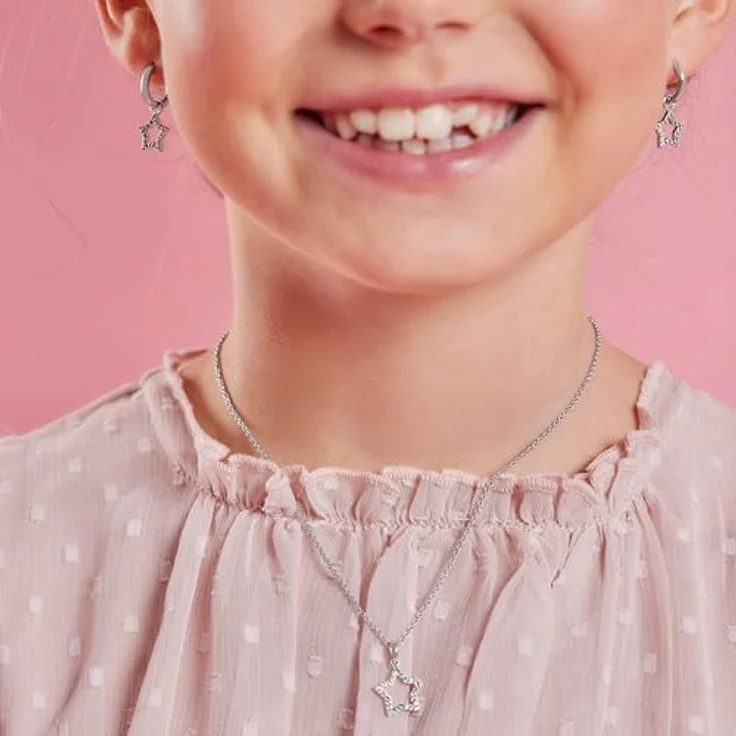 Prinzessin Lillifee Creolen, Stern Schmuck für Mädchen aus 925 Sterling Silber mit Zirkonia-Steinen, Multicolor, inkl. Geschenk Box – Bild 2