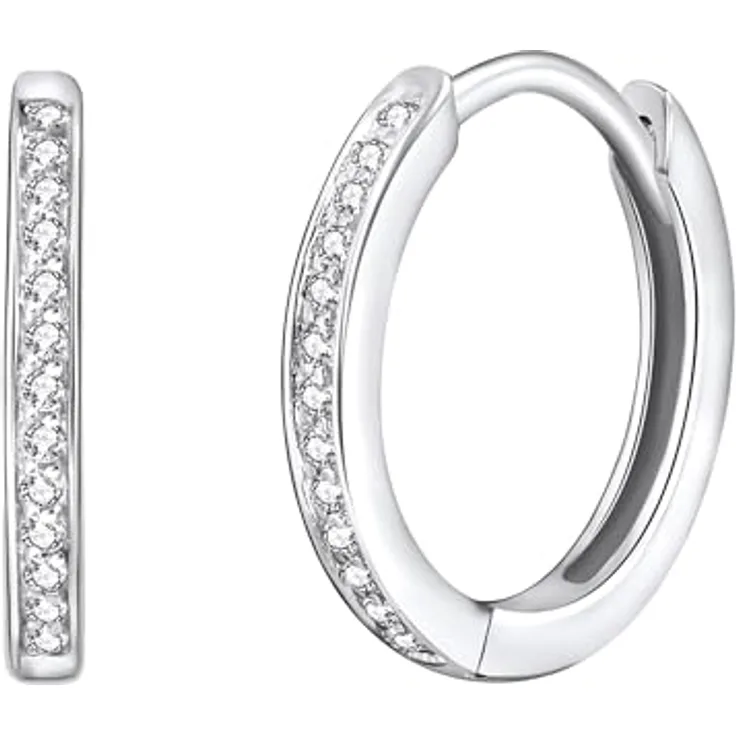 Rafaela Donata Damen Creolen 925/- Sterling Silber, Klappcreolen mit Zirkonia weiß, 15 mm Durchmesser, glamourös und hochwertig verarbeitet