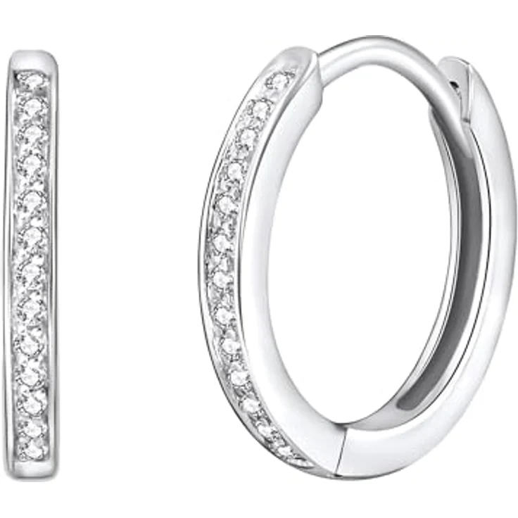 Rafaela Donata Damen Creolen 925/- Sterling Silber, Klappcreolen mit Zirkonia weiß, 15 mm Durchmesser, glamourös und hochwertig verarbeitet – Bild 1