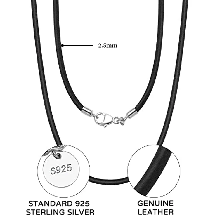 Viwind Echtleder Halskette geflochten, 2.5mm/3mm Breit, 45-60cm wählbar, 925 Sterling Silberverschluss, Unisex, Schwarz, mit Geschenkbox – Bild 5