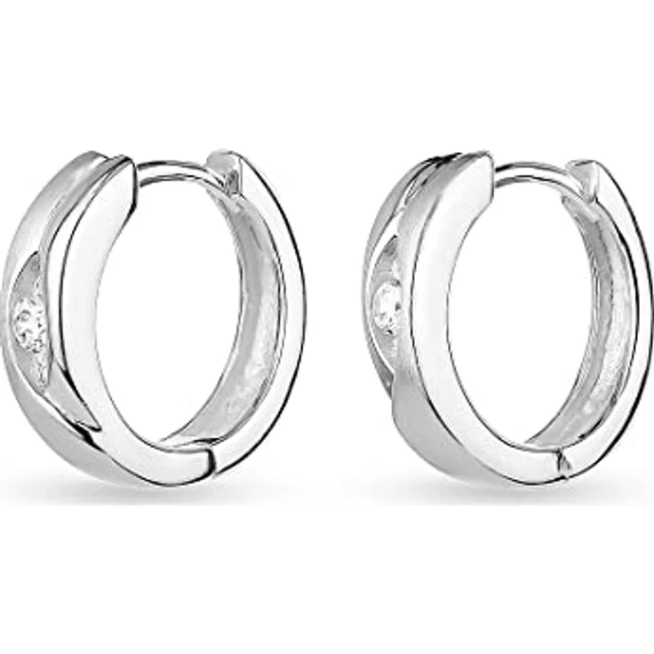 FAVS Damen-Creolen 925er Silber mit 2 Zirkonia, klassisches Design, 1,4 cm Länge – Bild 1