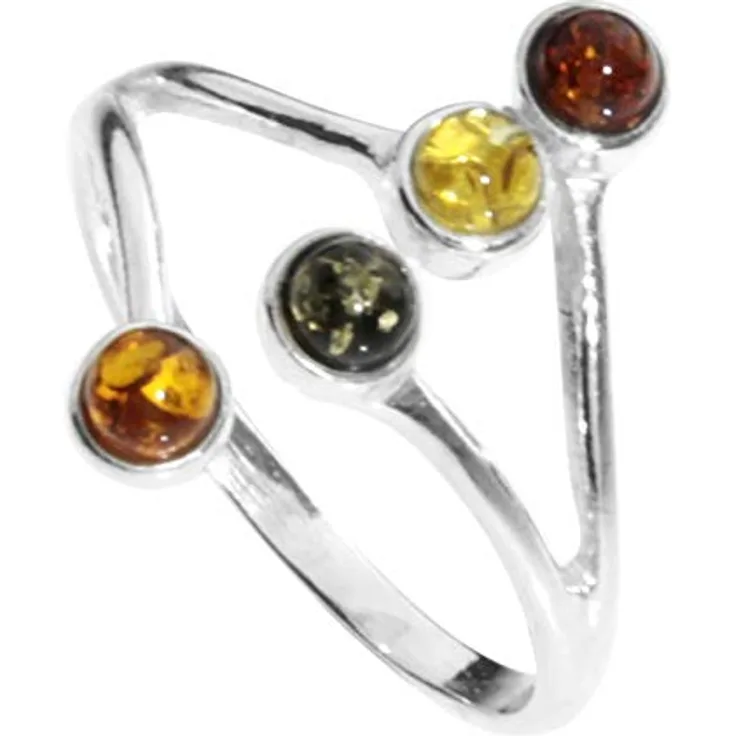 OSTSEE-SCHMUCK Fingerring Kristin, Bernsteinring aus Sterlingsilber 925 mit bunten 3 mm Bernsteinen, anpassbare Ringgröße