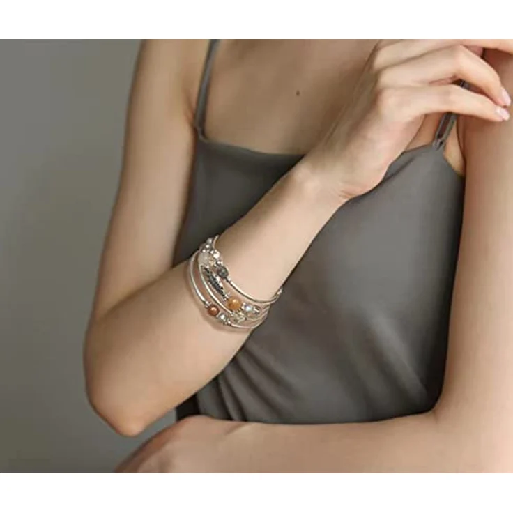 FULU AUTUMN Damen Boho Wickelarmband, mehrschichtiges Perlenarmband aus kristallglas in Braun, Schmuckgeschenk für Frauen zum Geburtstag und Muttertag – Bild 4