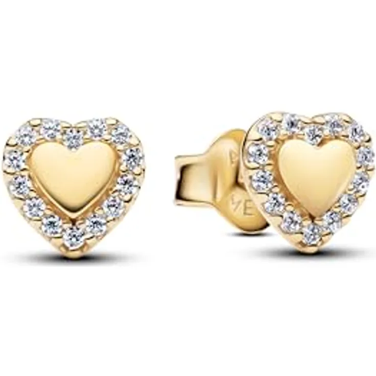 Pandora Timeless Herz Strahlenkranz Ohrstecker, 14K vergoldete Metalllegierung mit Zirkonia, Paar
