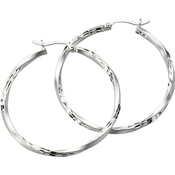 Celesta Damen Creolen 925/- Sterling Silber, 4,0cm Durchmesser, diamantiert, anlaufgeschützt, Klappverschluss