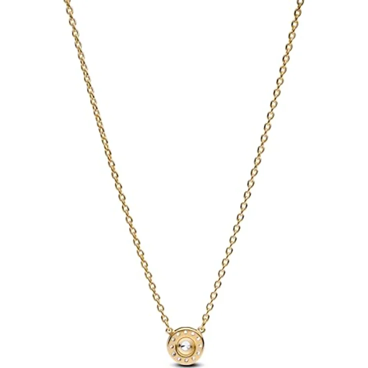PANDORA Timeless Runder Pavé-Strahlenkranz-Anhänger Halskette aus Sterlingsilber mit vergoldeter Metalllegierung und Zirkonia, 363548C01-45 – Bild 2