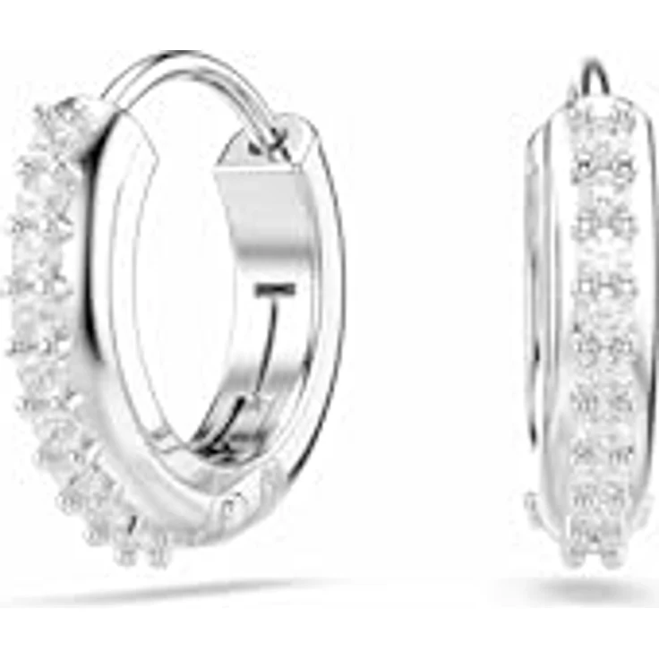 Swarovski Creolen Matrix 5690670, Metall-Creolen mit Swarovski-Kristall in strahlendem Weiß, 1 cm Länge – Bild 1