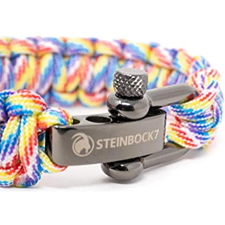 Steinbock7 Survival Armband Paracord, Robustes Bushcraft Outdoor Armband mit Edelstahlverschluss, Verstellbar, Bunt – Bild 2