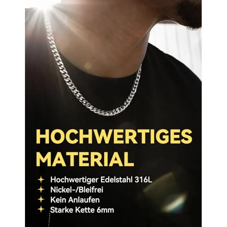 ChainsHouse Edelstahl Panzerkette 71cm, Herren Gliederkette 6mm, robuste Kubanische Halskette in Silber, antiallergen und rostfrei – Bild 2