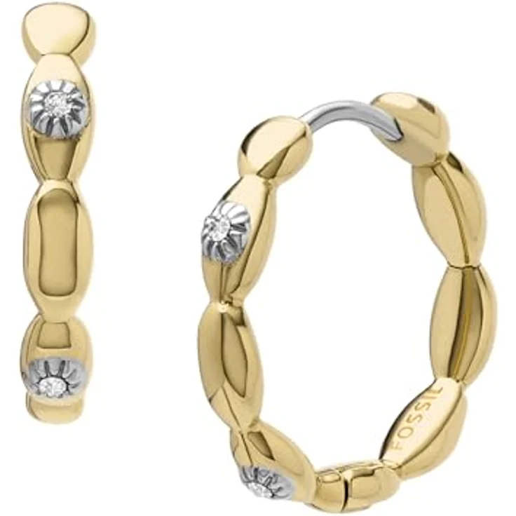 Fossil Damen Goldfarbene Edelstahl Ohrringe mit Ringverschluss, polierter Finish – Bild 3