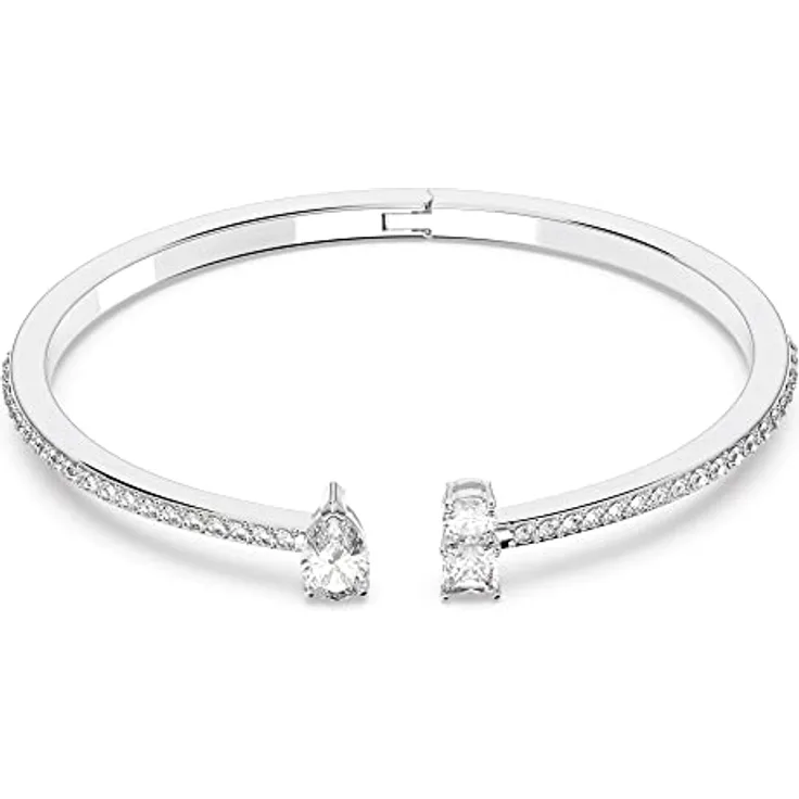 Swarovski Mesmera Armreif, Weiss, Rhodiniert, mit Kristallpavé und tropfenförmigem Element