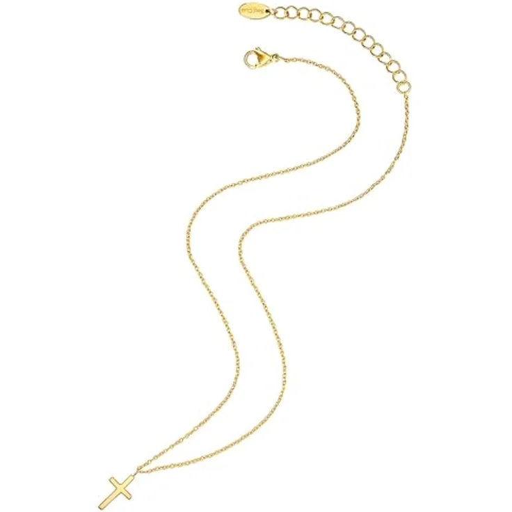Eastside Damen Kette Edelstahl gelbgold Kreuz, 38 cm Ankerkette mit Verlängerung, hochwertiger minimalistischer Schmuck – Bild 2