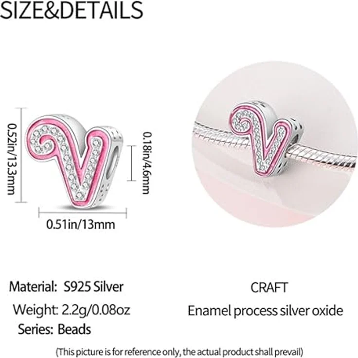 Pandach Damen Charm Anhänger Buchstabe V, 925 Sterling Silber mit Zirkonia-Steinen, passend für Armband und Halskette, kompatibel mit europäischen Charm-Armbändern – Bild 5