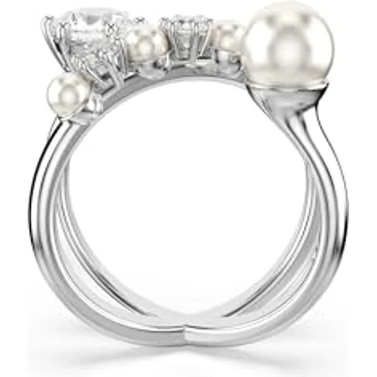 Swarovski Matrix Cocktailring, Weißer, Rhodinierter Ring mit Kristallperlen und Zirkonia im Rundschliff, Offenes Design, Größe: 55 – Bild 3