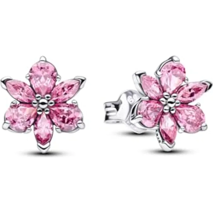 Pandora Ohrstecker Herbarium Blume Rosa, 925 Sterling Silber mit rosafarbenen Cubic Zirkonia in Blütenform, Damen Schmuck, 292633C02