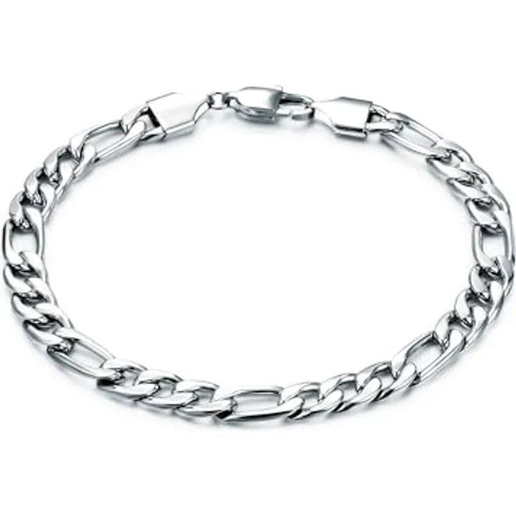 True Rebels Edelstahl Figaroarmband für Herren, hochglanzpoliertes Gliederarmband mit Karabinerverschluss, silber, in verschiedenen Längen erhältlich