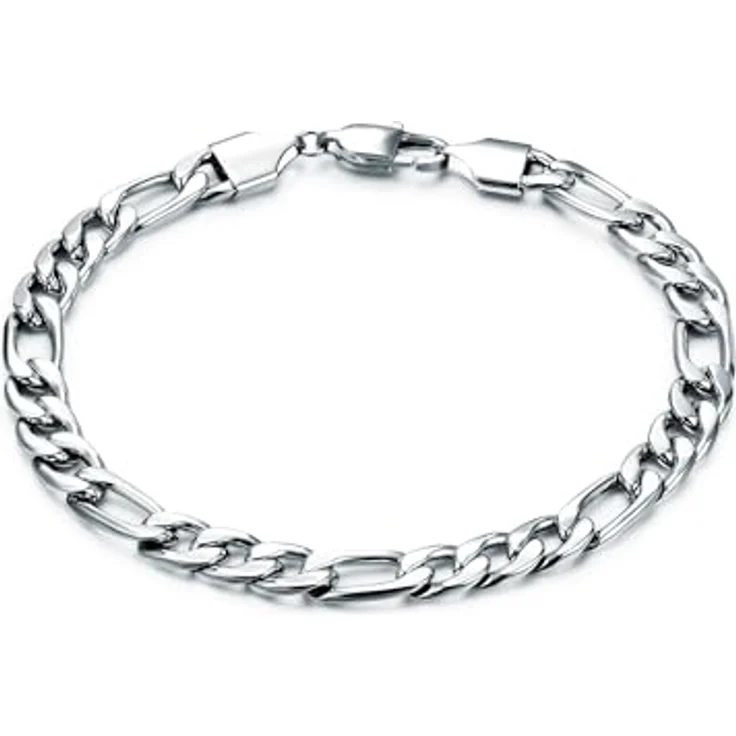 True Rebels Edelstahl Figaroarmband für Herren, hochglanzpoliertes Gliederarmband mit Karabinerverschluss, silber, in verschiedenen Längen erhältlich – Bild 1
