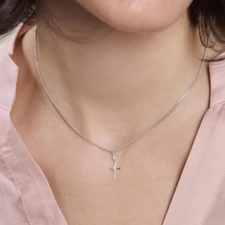 Amor Motivanhänger Kreuz, 925 Sterling Silber Damen Anhänger mit Zirkonia, 1,8 cm, Weiß, kommt in Schmuck Geschenk Box – Bild 2