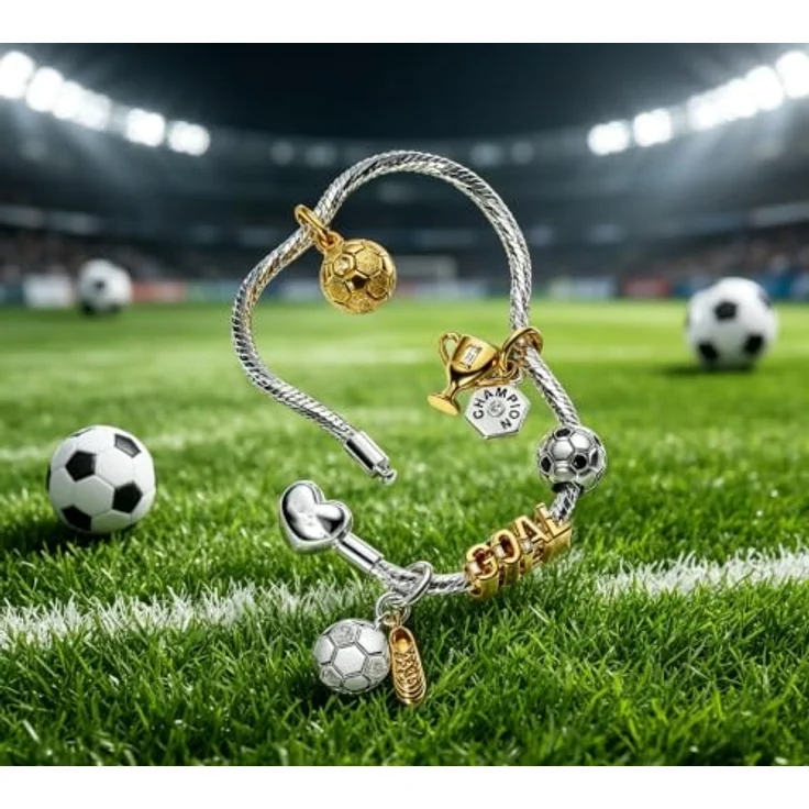 WEIMU Golden Charms 925 Sterling Silber Charm für Armband & Halskette, Hypoallergenes Fußball-Design, Geschenk für Damen – Bild 4
