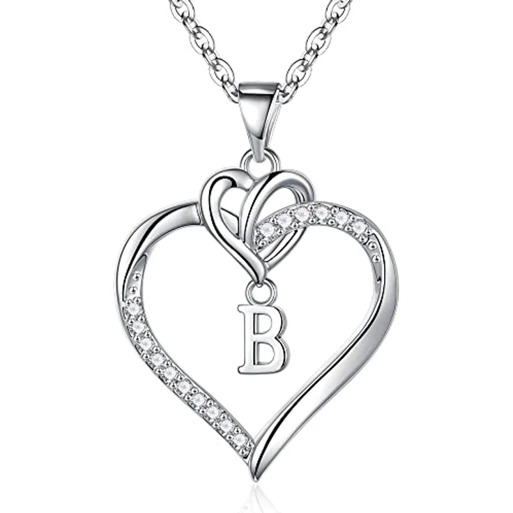 TINGN Herz Initial Halskette mit Buchstaben und 14 Karat vergoldetem Anhänger für Damen und Teenager, 18"+2" in Silber – Bild 1