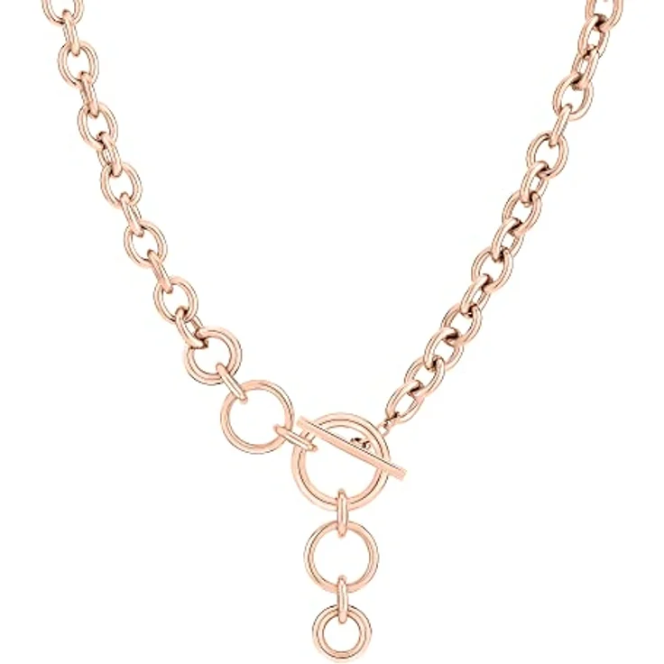 Tamaris Halskette TJ-0207-N-45, Chunky Gliederkette aus Edelstahl IP Roségold, 45 cm, T-Bar Verschluss – Bild 1