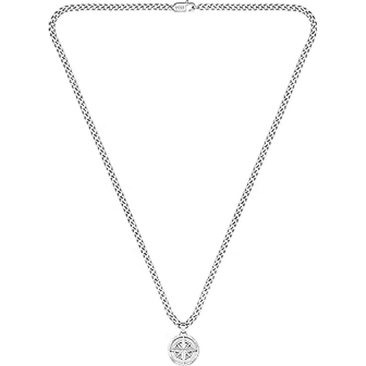 BOSS Jewelry Halskette Herren Kollektion NORTH, Edelstahl, 61 cm, Karabinerverschluss, Kompass-Tattoo inspiriert