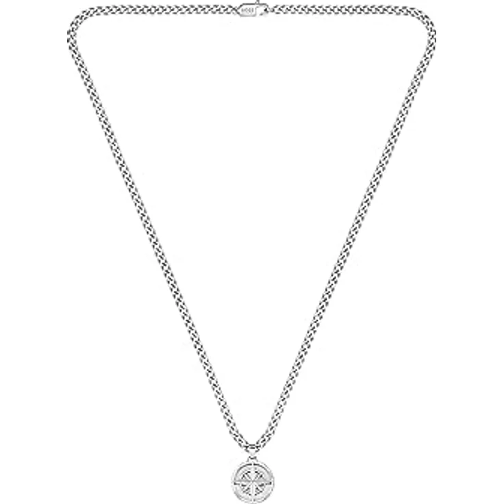 BOSS Jewelry Halskette Herren Kollektion NORTH, Edelstahl, 61 cm, Karabinerverschluss, Kompass-Tattoo inspiriert – Bild 1
