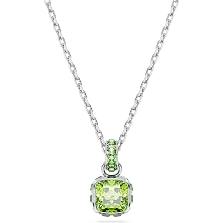 Swarovski Birthstone Anhänger August, Grüne und Rhodinierte Damenhalskette mit Kissenschliff Swarovski Kristallen