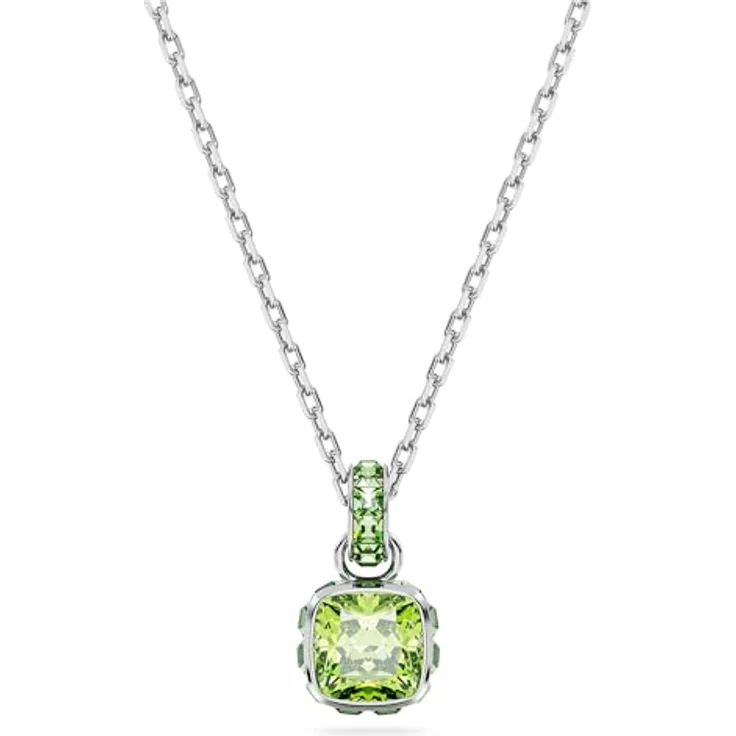 Swarovski Birthstone Anhänger August, Grüne und Rhodinierte Damenhalskette mit Kissenschliff Swarovski Kristallen – Bild 1