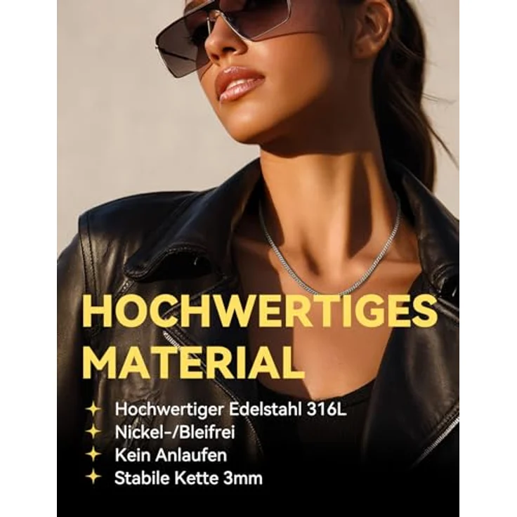 ChainsHouse Edelstahl Panzerkette Herren 71cm, 3mm Gliederkette aus 316L Edelstahl, karabinerverschluss, silber ohne Anhänger, Modeschmuck für Ehemann – Bild 2