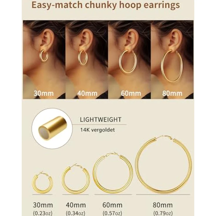 FindChic Creolen Gold 80mm, chunky Damenohrringe aus vergoldetem Edelstahl, Huggie Hoop Design, allergiefrei, für Helix Piercing, ideales Geschenk für Geburtstag und Weihnachten – Bild 5