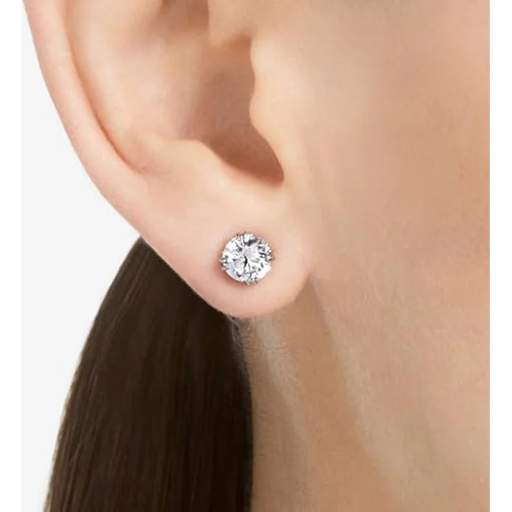 Swarovski Stilla Ohrringe, Rhodinierte Ohrstecker mit klaren Swarovski Kristallen und Pavé-Einfassung – Bild 5