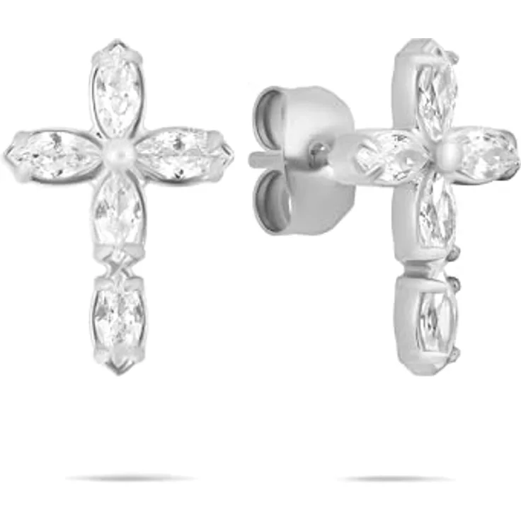 Tamaris Ohrring - Ohrstecker aus Edelstahl mit Kreuz-Motiv, Silber, 1,4 cm, wasserfest & hautfreundlich