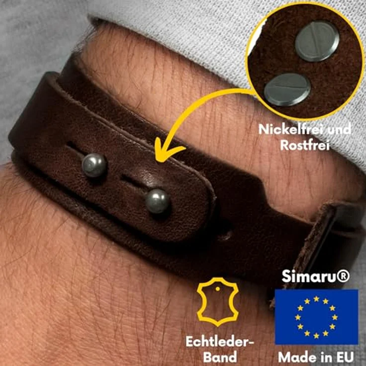 Simaru Lederarmband für Damen & Herren, 25mm breit, pflanzlich gegerbtes Echtleder, robuste Schraubniete, allergikerfreundlich – Bild 4