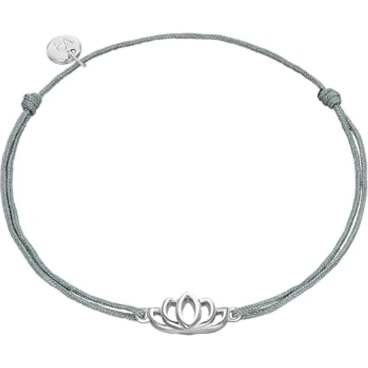 GLANZSTÜCKE MÜNCHEN Damen-Silberarmband Lotusblume, flexibles Textil-Armband aus Sterlingsilber mit anlaufgeschütztem Anhänger, grau