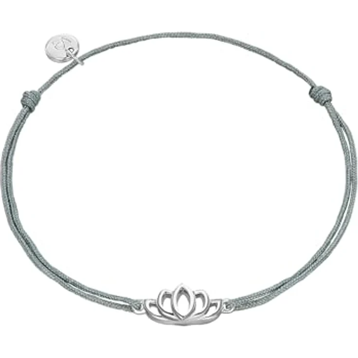 GLANZSTÜCKE MÜNCHEN Damen-Silberarmband Lotusblume, flexibles Textil-Armband aus Sterlingsilber mit anlaufgeschütztem Anhänger, grau – Bild 1